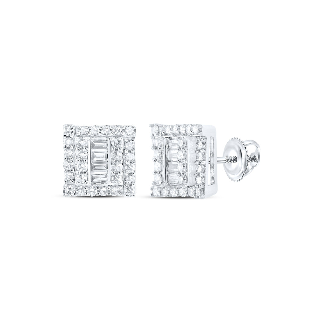 10K White Or Yellow Gold Baguette Diamond Square Earrings