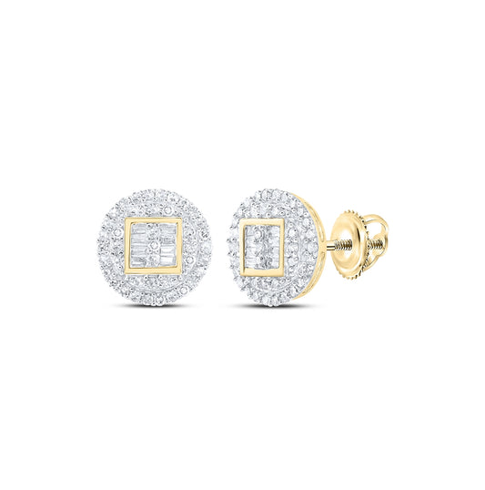 10K Yellow Gold Round Diamond Circle Cluster Earrings 1/2 Cttw