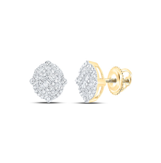 10K White Or Yellow Gold Round Diamond Oval Earrings