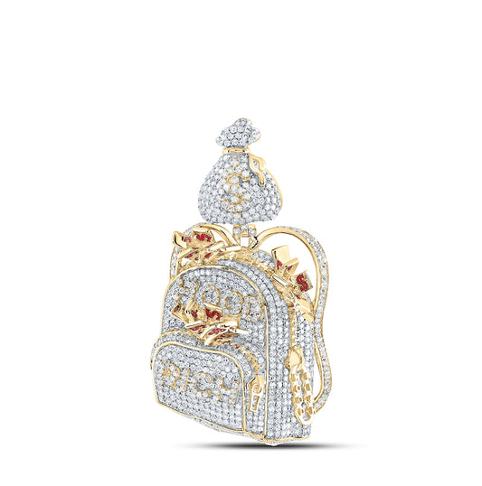 10K Yellow Gold Mens Round Diamond Hood Rich Sack Charm Pendant 2-7/8 Cttw