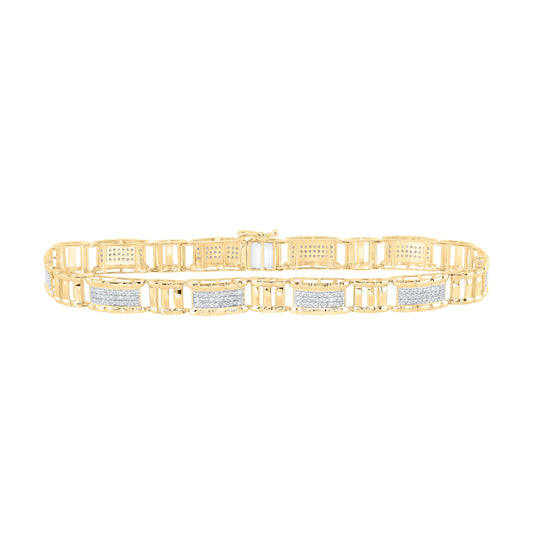 10K White Or Yellow Gold Mens Round Diamond 8.5-inch Link Bracelet