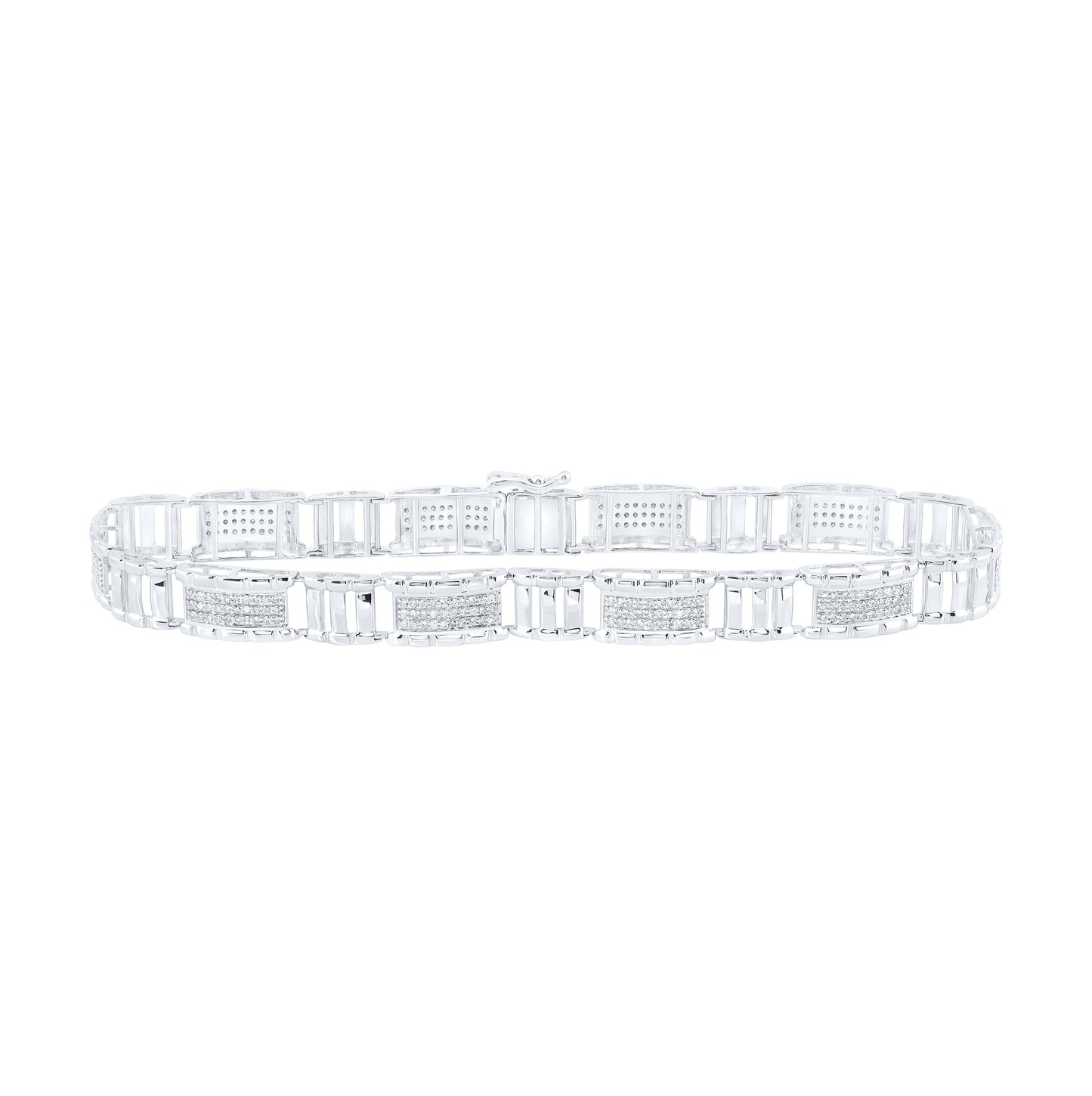10K White Or Yellow Gold Mens Round Diamond 8.5-inch Link Bracelet