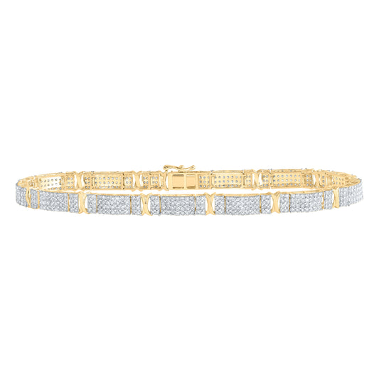 10K Yellow Gold Mens Round Diamond 8.5-inch Link Bracelet 4-1/2 Cttw, Length: 8.5 In, Width: 0.22 In