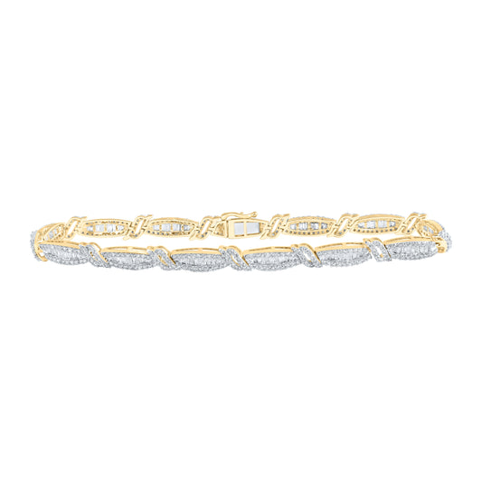 10K Yellow Gold Mens Round Diamond 8.5-inch Link Bracelet 4-3/8 Cttw, Length: 8.5 In, Width: 0.21 In