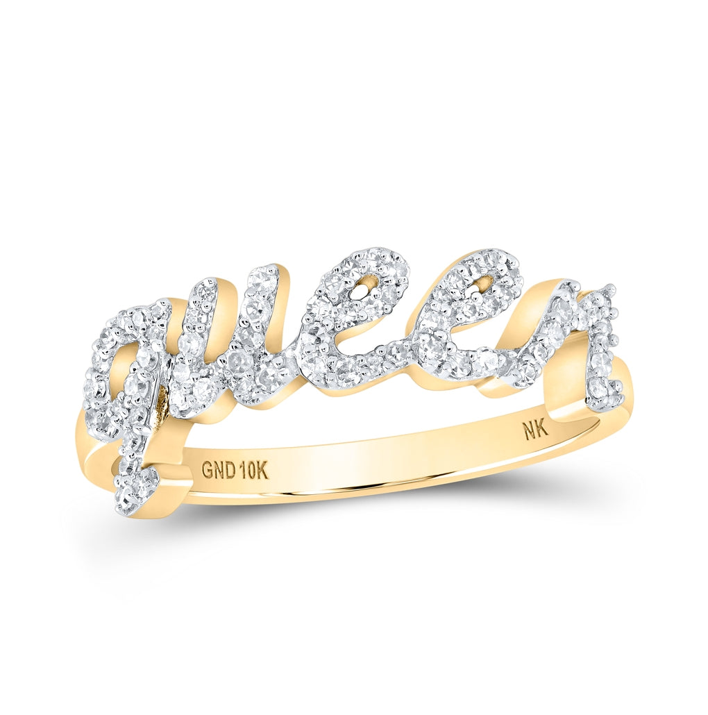 10K Yellow Or White Or Rose Gold Womens Round Diamond QUEEN Band Ring , Womens Size: 5-10