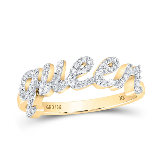 10K Yellow Or White Or Rose Gold Womens Round Diamond QUEEN Band Ring , Womens Size: 5-10