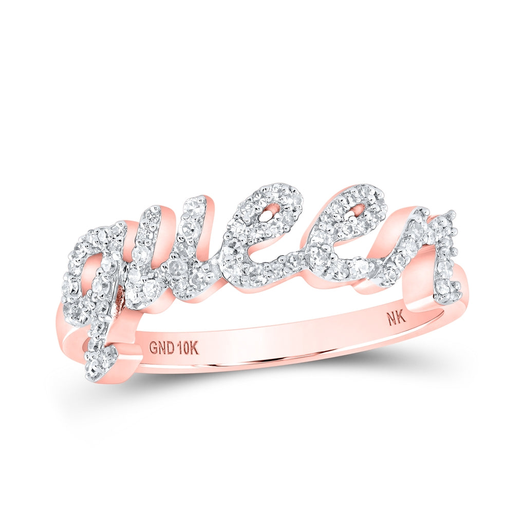 10K Yellow Or White Or Rose Gold Womens Round Diamond QUEEN Band Ring , Womens Size: 5-10
