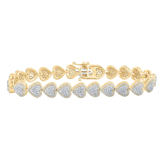 10K Yellow Or White Or Rose Gold Womens Round Diamond Heart Bracelet