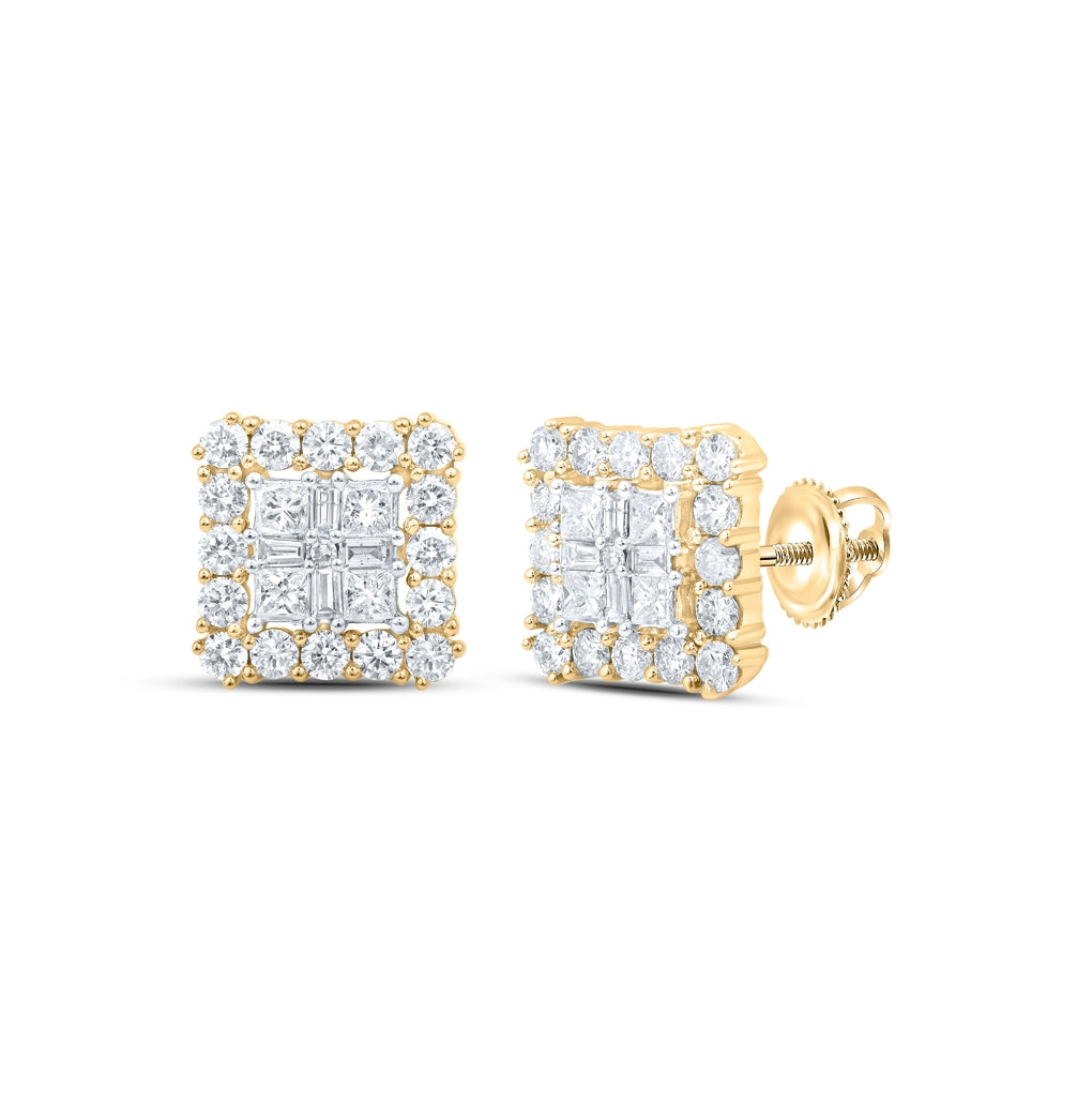 10K White Or Yellow Gold Womens Round Diamond Square Earrings