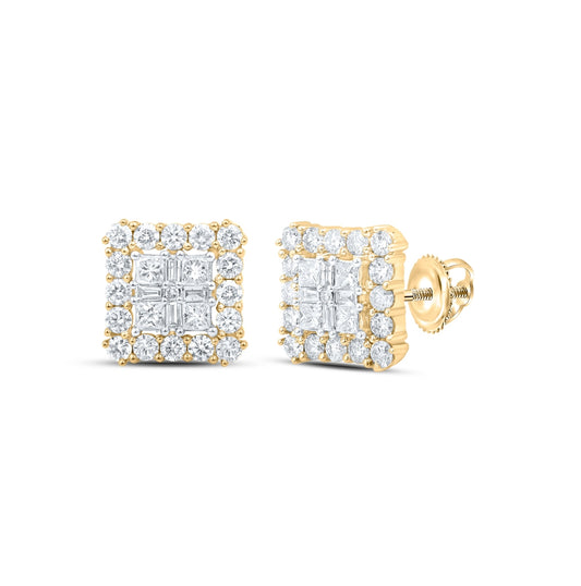 10K White Or Yellow Gold Womens Round Diamond Square Earrings