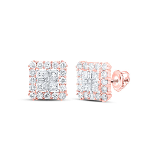10K Rose Gold Womens Princess Diamond Square Earrings 1-1/3 Cttw