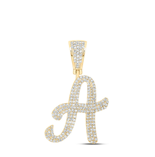10K Yellow Or White Or Rose Gold Mens Round Diamond Initial Letter Charm Pendant