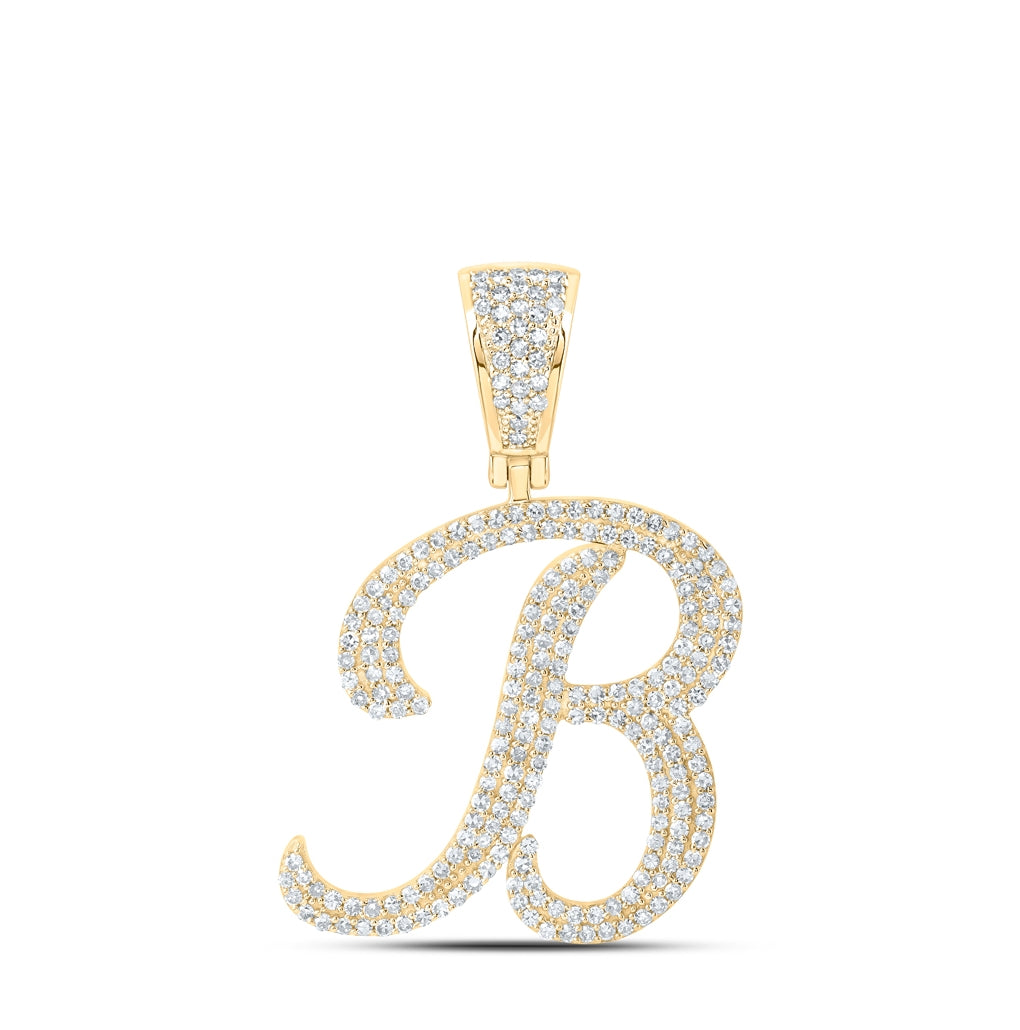 10K Yellow Or White Or Rose Gold Mens Round Diamond Initial Letter Charm Pendant