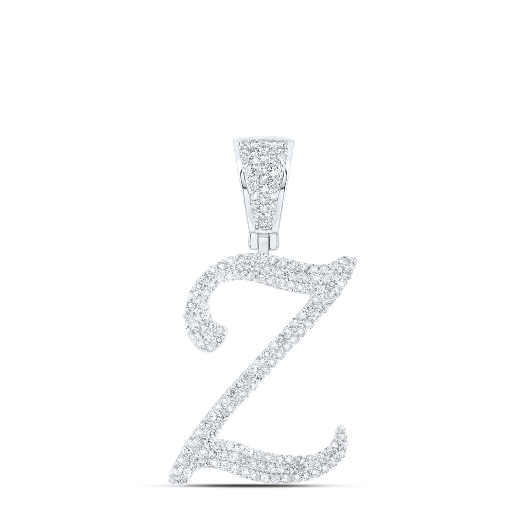 10K Yellow Or White Or Rose Gold Mens Round Diamond Initial Letter Charm Pendant