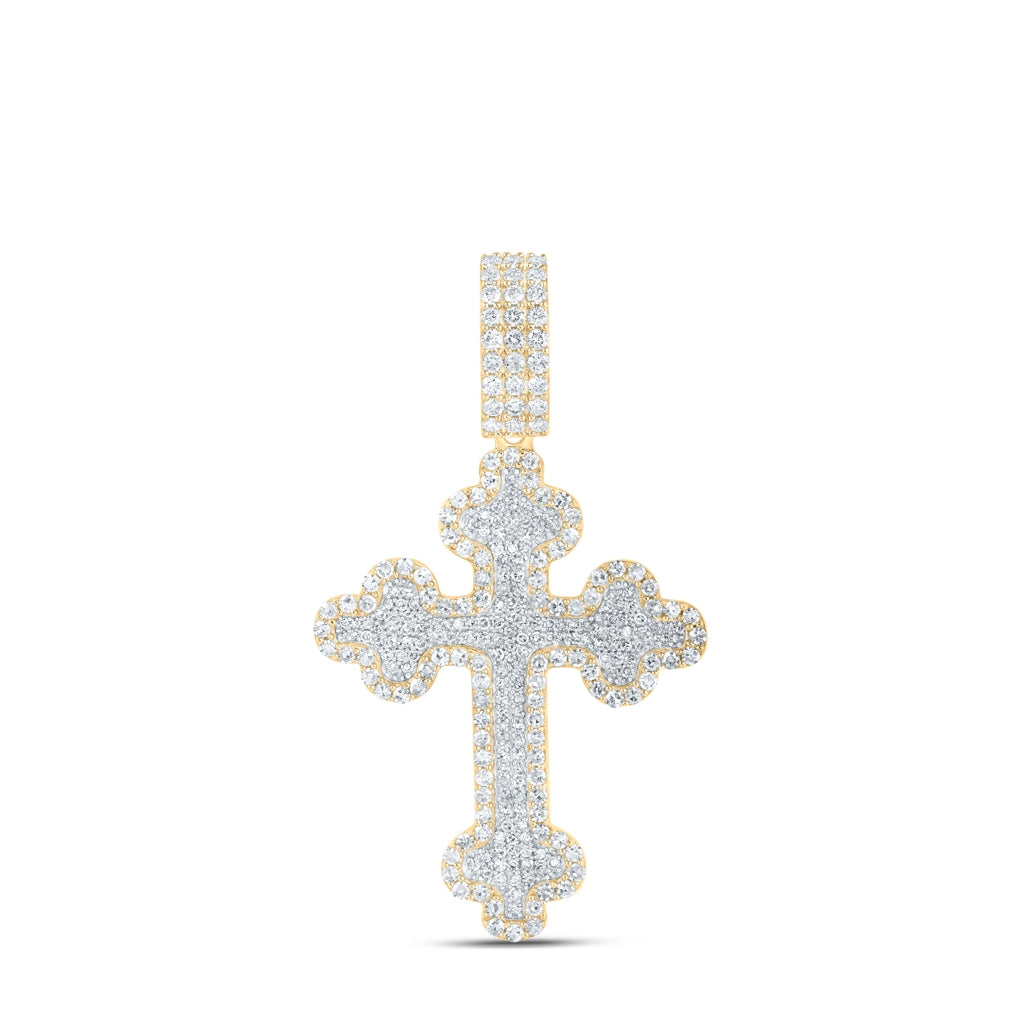 10K Yellow Or White Or Rose Gold Mens Round Diamond Cross Charm Pendant