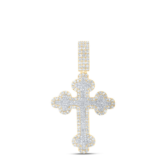 10K Yellow Or White Or Rose Gold Mens Round Diamond Cross Charm Pendant