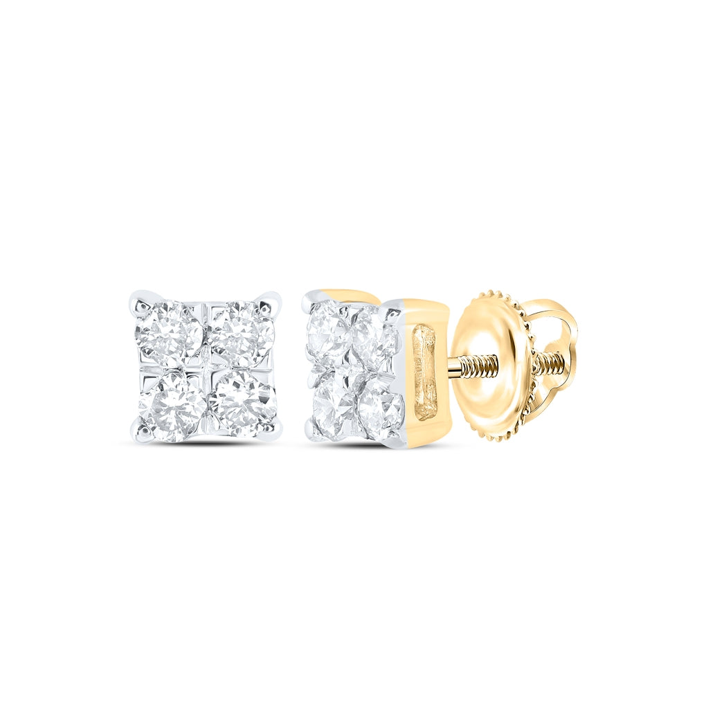 10K White Or Yellow Gold Womens Round Diamond Square Earrings