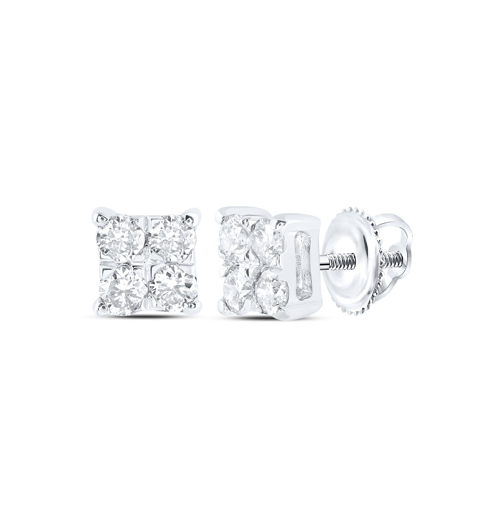 10K White Or Yellow Gold Womens Round Diamond Square Earrings