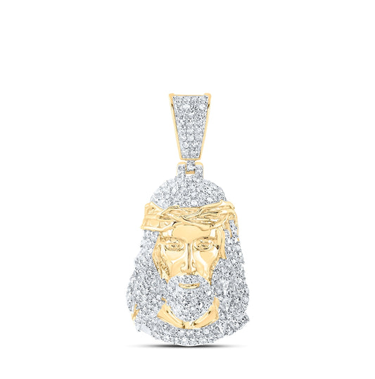 10K Yellow Gold Mens Round Diamond Jesus Face Charm Pendant 1 Cttw
