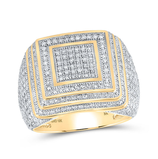 10K Yellow Gold Mens Round Diamond Square Ring 1-7/8 Cttw, Mens Size: 7-13