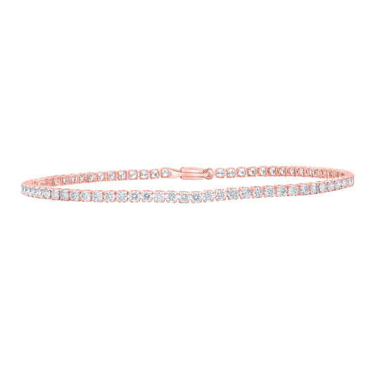 14K Rose Gold Womens Round Diamond Single Row Tennis Bracelet 3 Cttw