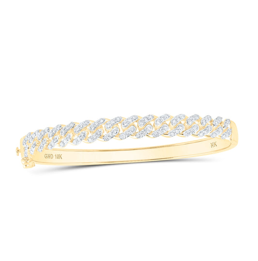 10K Yellow Gold Womens Round Diamond Miami Cuban Bangle Bracelet 1-5/8 Cttw, Width: 0.3 In