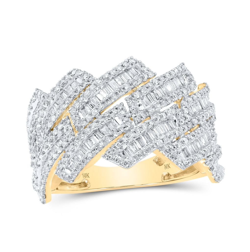 10K Yellow Gold Mens Round Diamond Diagonal Band Ring 1-5/8 Cttw, Mens Size: 7-13
