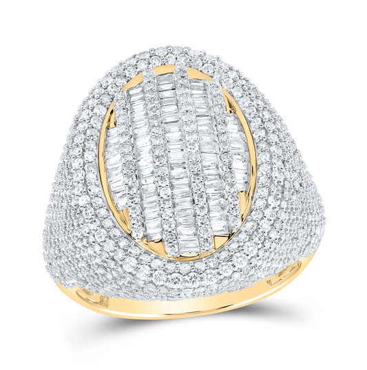 10K Yellow Gold Mens Baguette Diamond Oval Ring 4-1/5 Cttw, Mens Size: 7-13