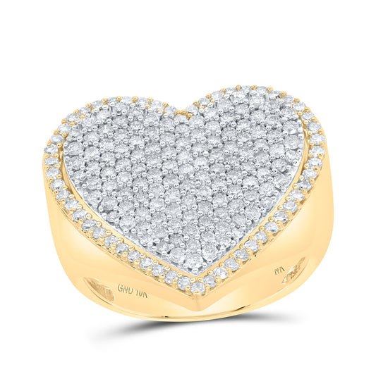 10K Yellow Gold Womens Round Diamond Heart Ring 1-1/2 Cttw, Womens Size: 5-10