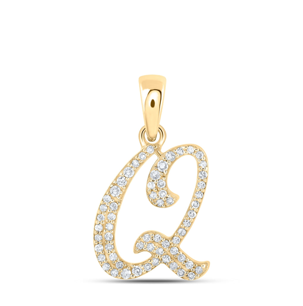 10K Yellow Or White Or Rose Gold Womens Round Diamond Initial Letter Pendant, Length: 0.66 In, Width: 0.55 In