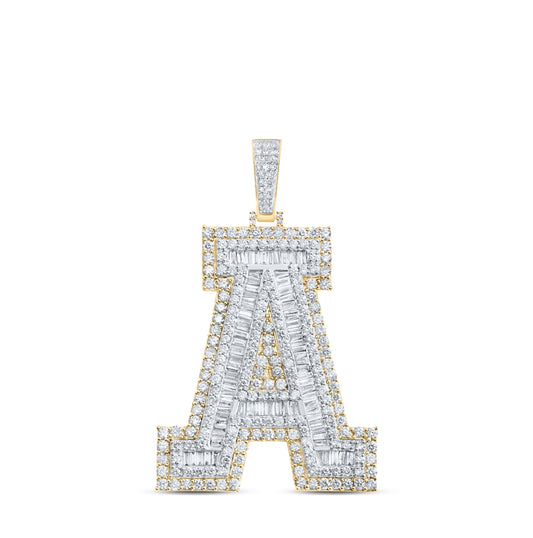 10K Yellow Gold Mens Baguette Diamond Initial Letter Charm Pendant