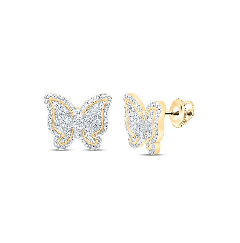 10K Yellow Gold Womens Round Diamond Butterfly Earrings 5/8 Cttw
