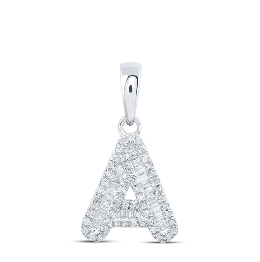 10K Yellow Or White Gold Womens Baguette Diamond Initial Letter Pendant, Length: 0.83 In, Width: 0.47 In