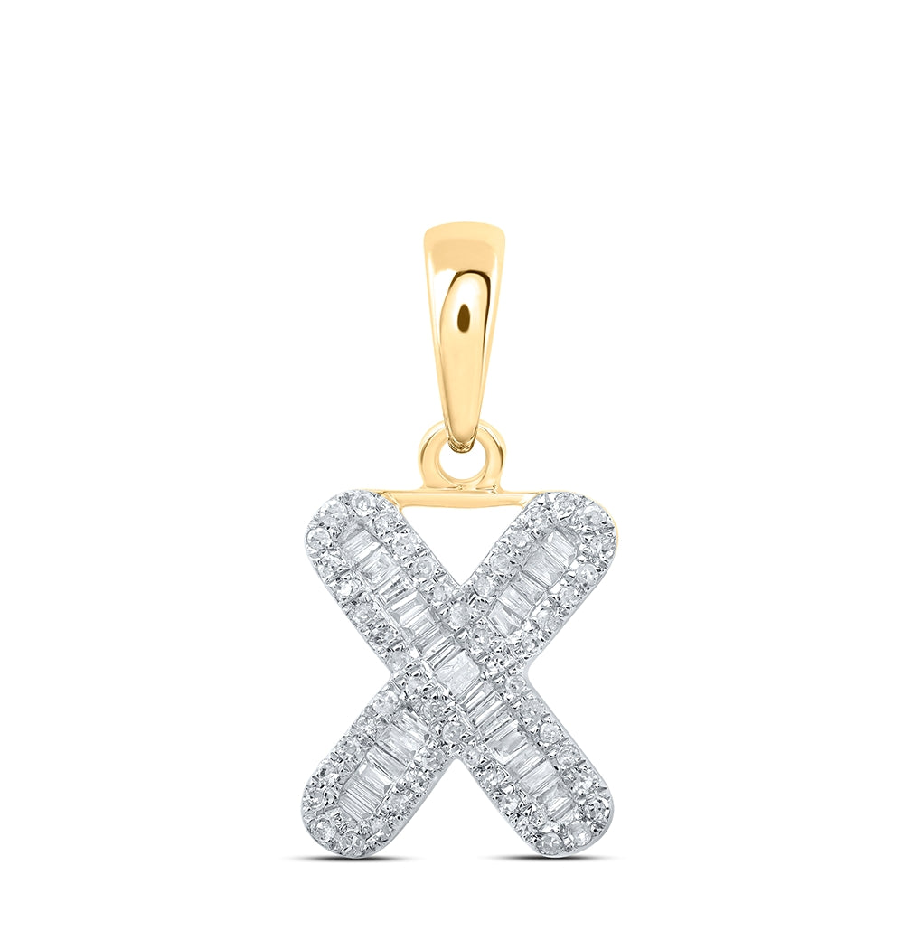 10K Yellow Or White Gold Womens Baguette Diamond Initial Letter Pendant, Length: 0.83 In, Width: 0.47 In