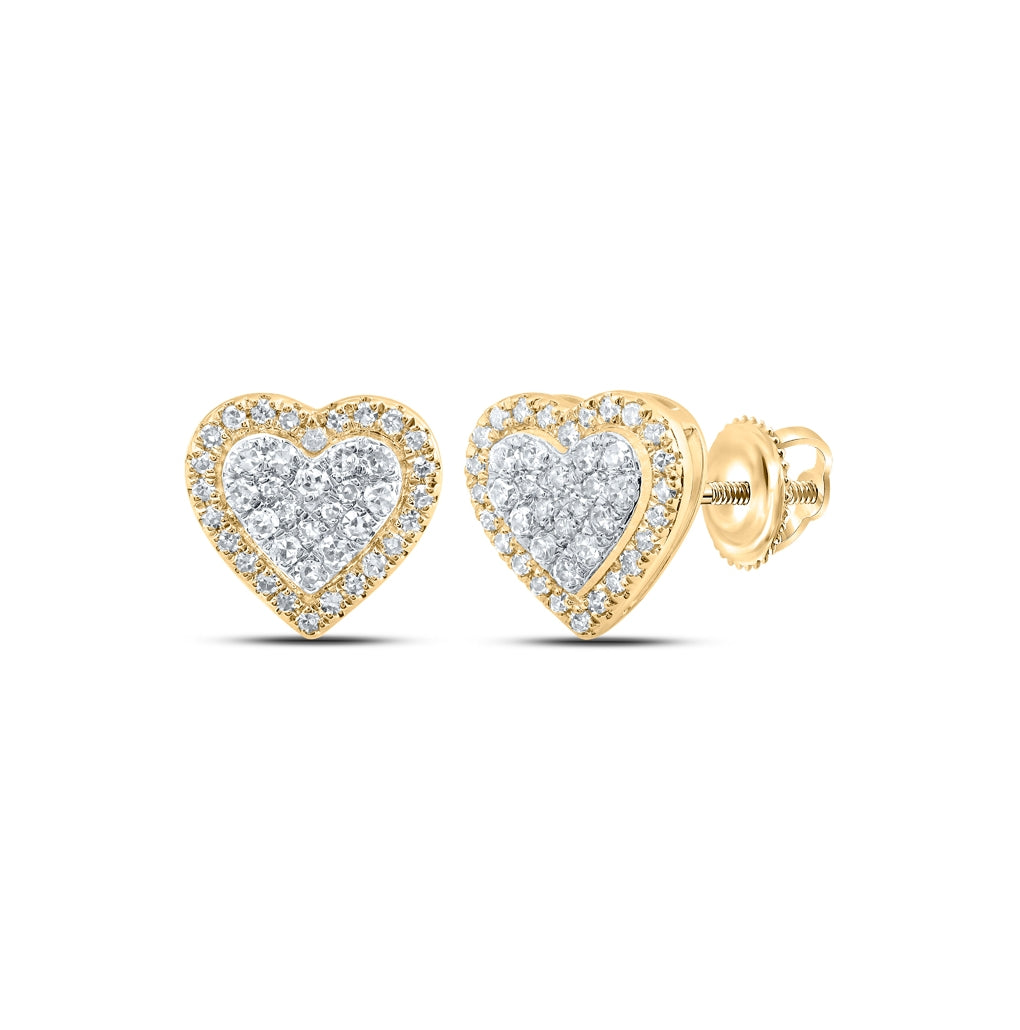 10K Yellow Or White Or Rose Gold Womens Round Diamond Heart Earrings