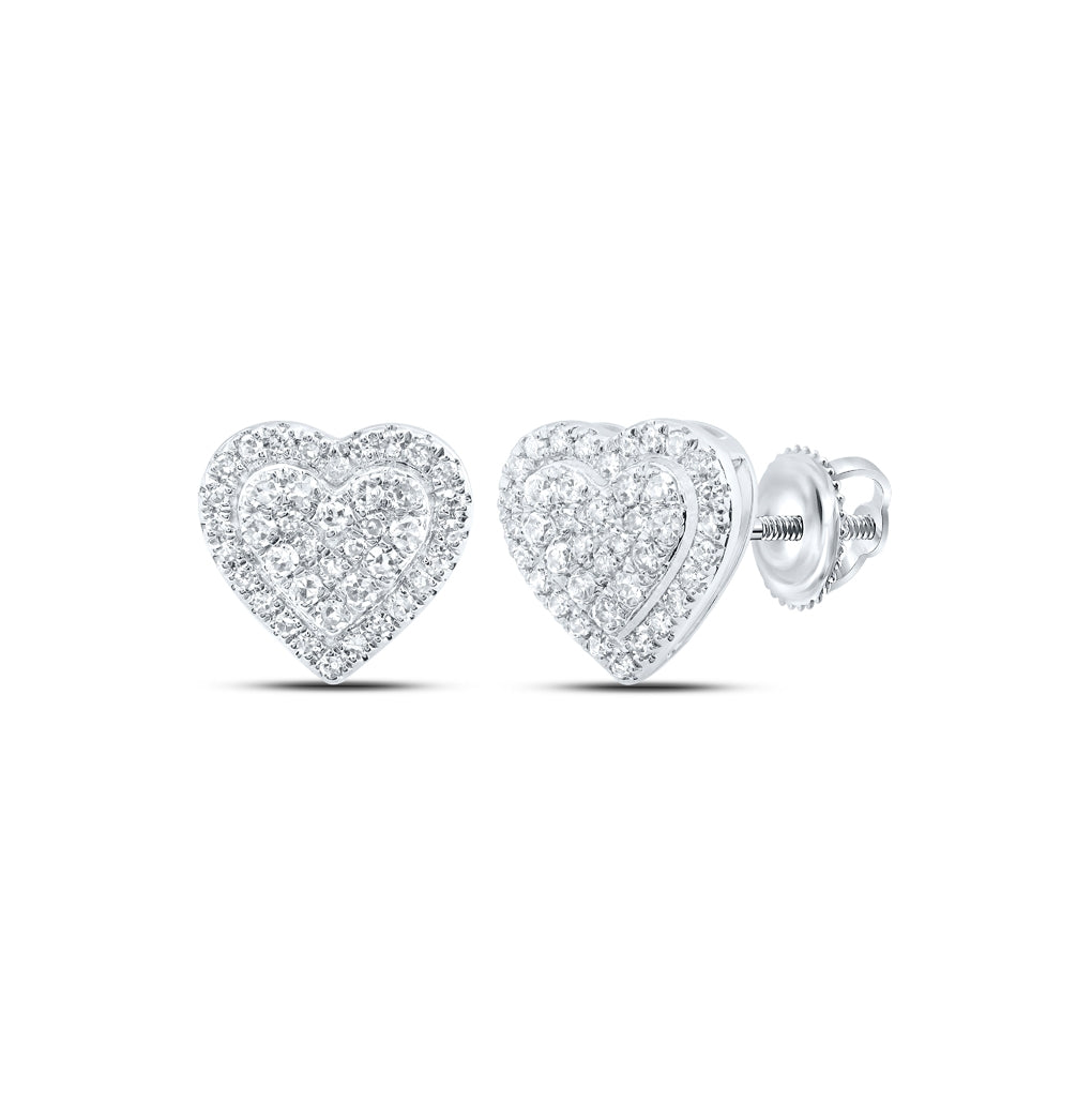 10K Yellow Or White Or Rose Gold Womens Round Diamond Heart Earrings