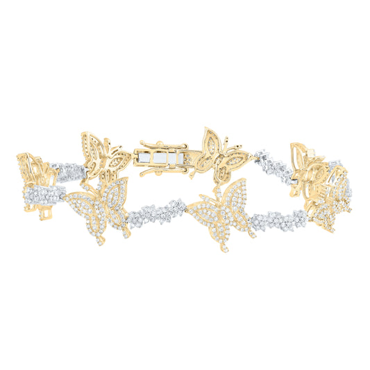 10K Yellow Gold Womens Round Diamond Butterfly Bracelet 2-5/8 Cttw