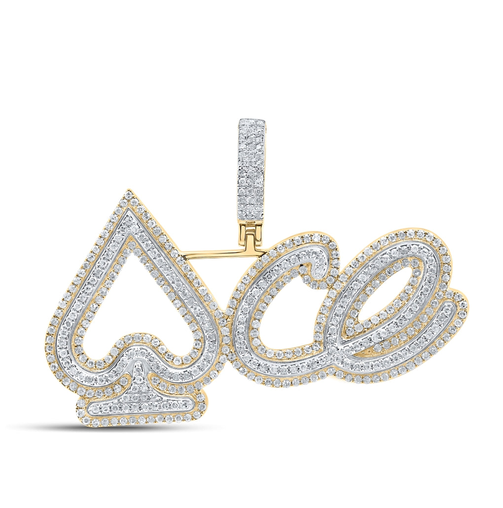 10K Yellow Gold Mens Round Diamond Ace Spades Charm Pendant 1-3/4 Cttw