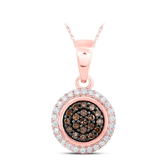 10K Rose Gold Womens Round Brown Diamond Cluster Pendant 1/4 Cttw