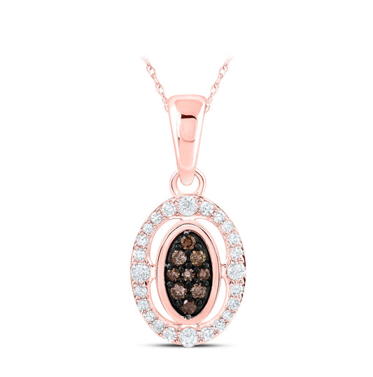 10K Rose Gold Womens Round Brown Diamond Oval Pendant 1/5 Cttw