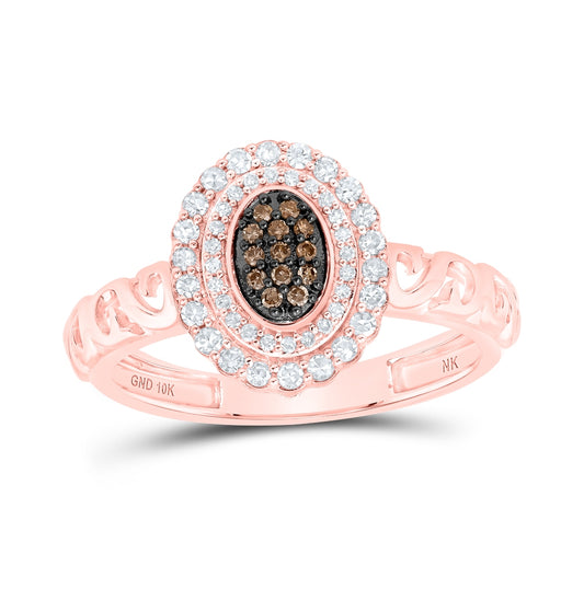 10K Rose Gold Womens Round Brown Diamond Oval Ring 1/4 Cttw, Womens Size: 5-10
