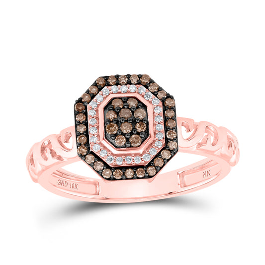 10K Rose Gold Womens Round Brown Diamond Fashion Ring 1/4 Cttw, Womens Size: 5-10