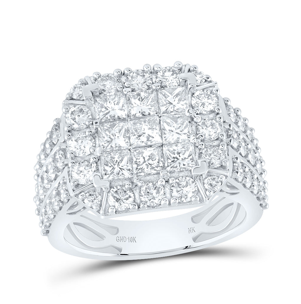 10K White Gold Womens Princess Diamond Square Ring 3 Cttw, Womens Size: 5-10