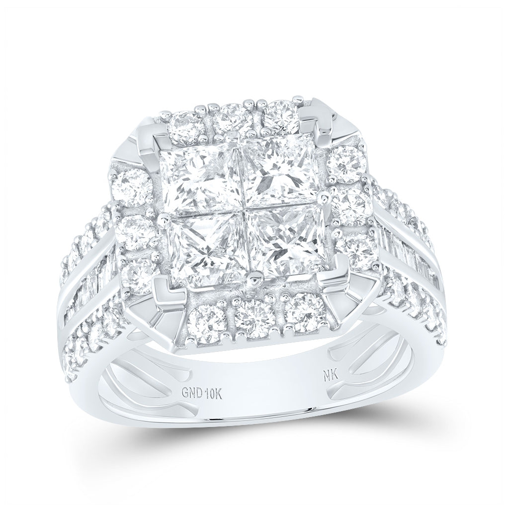 10K White Gold Womens Princess Diamond Square Ring 3-1/5 Cttw, Womens Size: 5-10