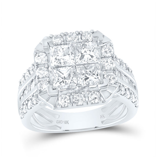 10K White Gold Womens Princess Diamond Square Ring 3-1/5 Cttw, Womens Size: 5-10