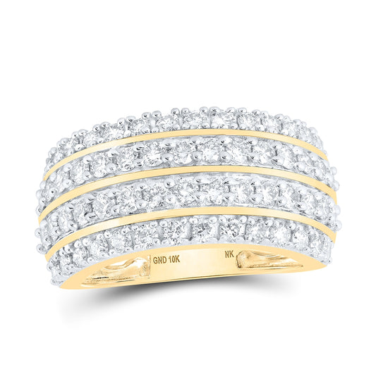 10K Yellow Gold Womens Round Diamond 4-Row Band Ring 1-5/8 Cttw, Womens Size: 5-10
