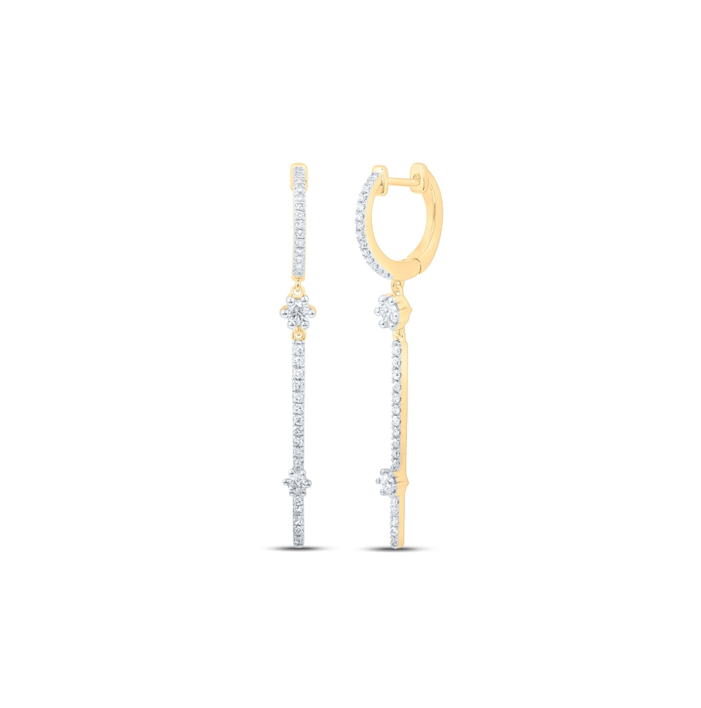 10K White Or Yellow Gold Womens Round Diamond Hoop Stick Dangle Earrings