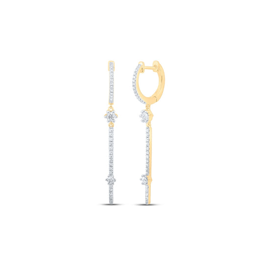 10K White Or Yellow Gold Womens Round Diamond Hoop Stick Dangle Earrings
