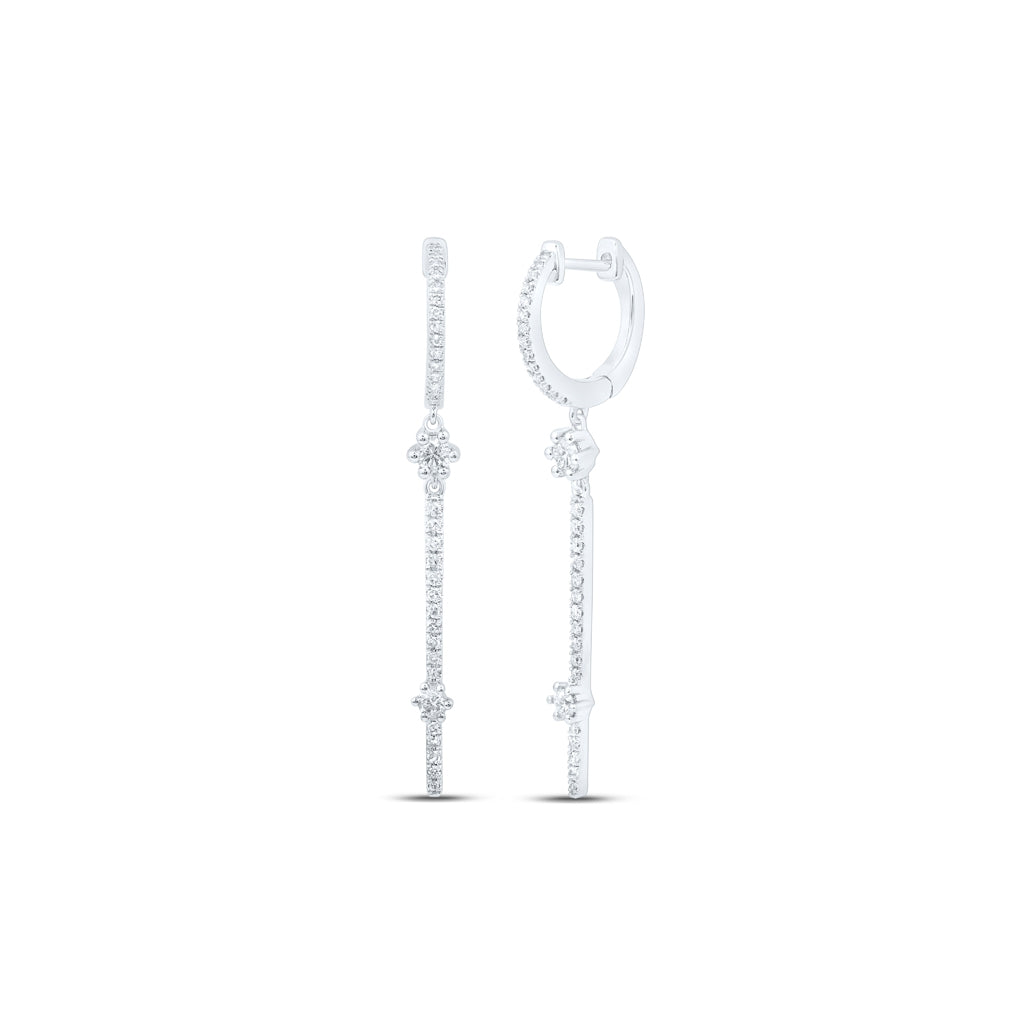 10K White Or Yellow Gold Womens Round Diamond Hoop Stick Dangle Earrings