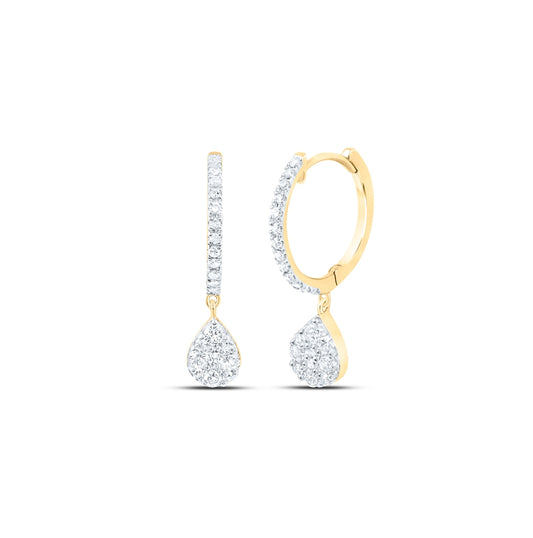 10K White Or Yellow Gold Womens Round Diamond Hoop Teardrop Dangle Earrings